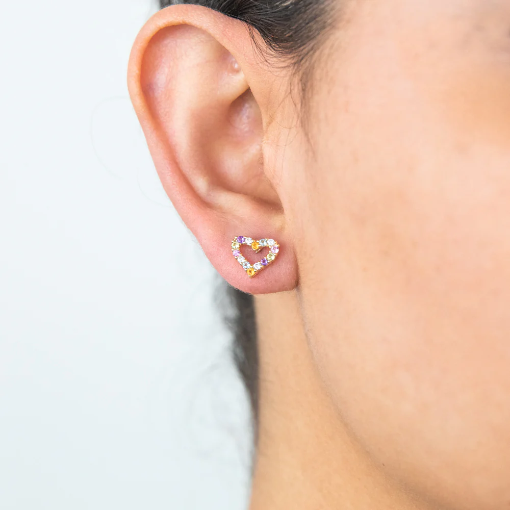 9ct Yellow Gold Rainbow Gemstone Heart Studs - Image 2