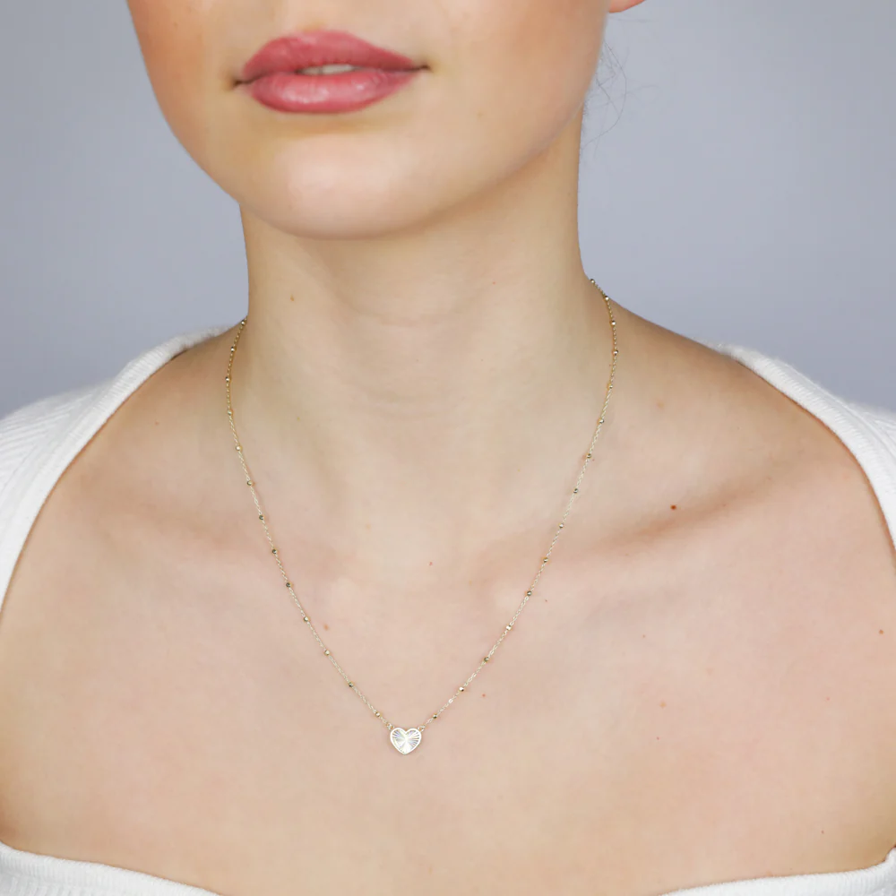 9ct Yellow Gold Rainbow Heart Pendant On Trace And Ball 43-46cm Chain - Image 2