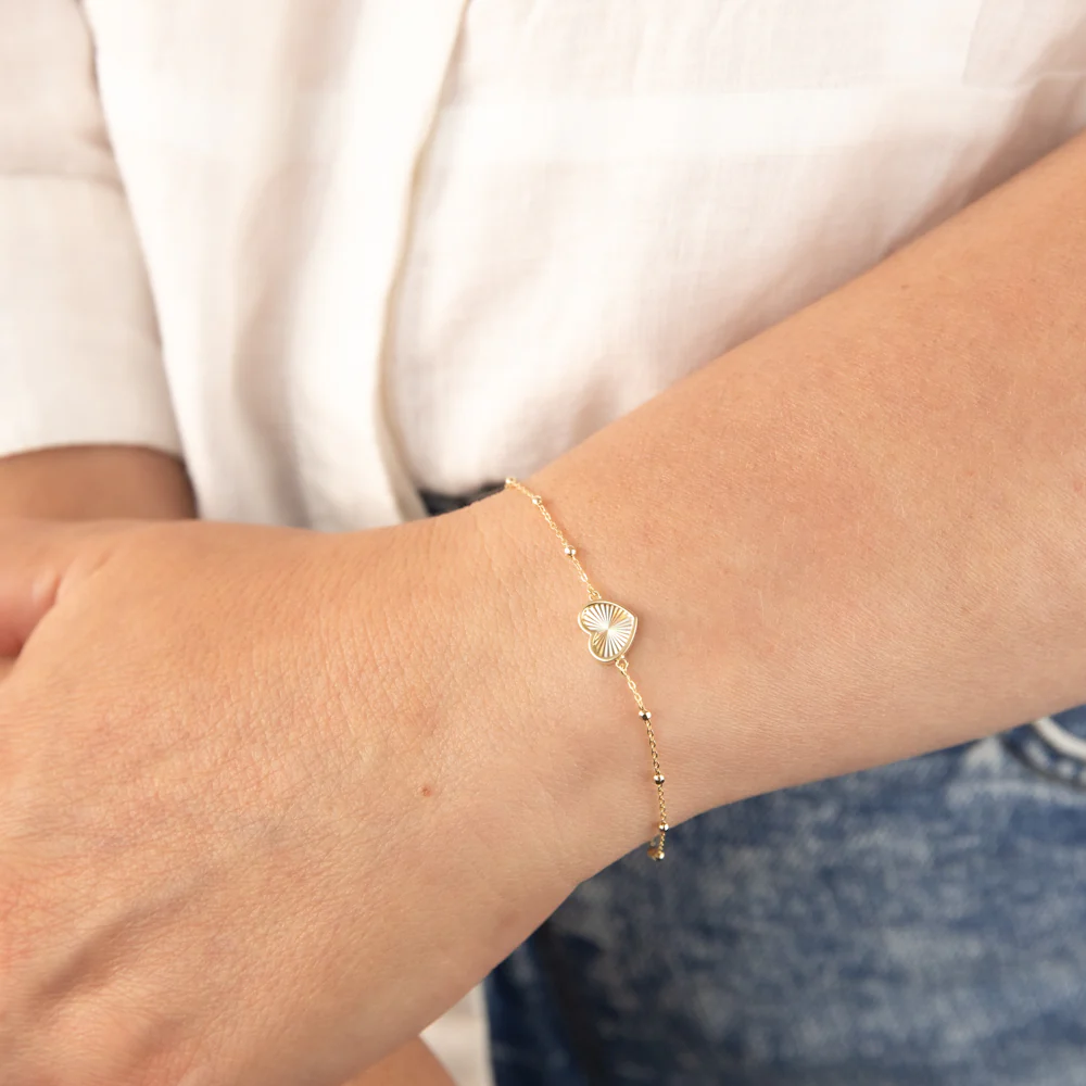 9ct Yellow Gold Rainbow Heart Trace And Ball 19cm Bracelet - Image 3