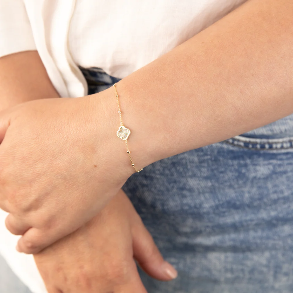 9ct Yellow Gold Rainbow Petal Trace & Ball 19cm Bracelet - Image 3