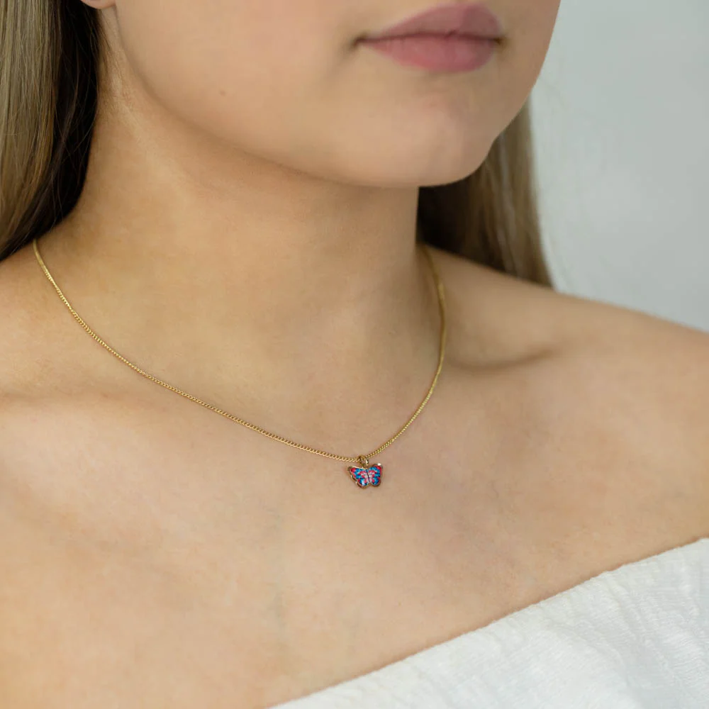 9ct Yellow Gold Red and Blue Butterfly Pendant - Image 2