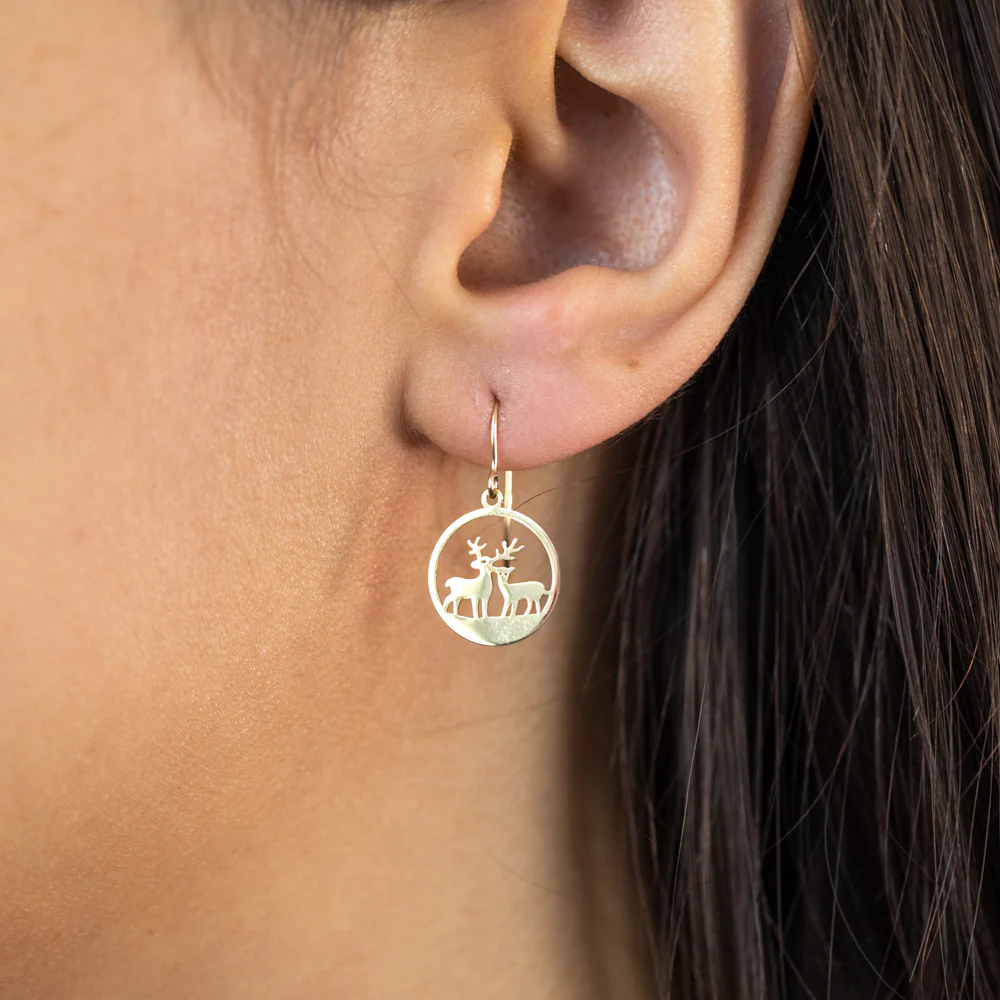 9ct Yellow Gold Reindeer Drop Earrings - Image 2