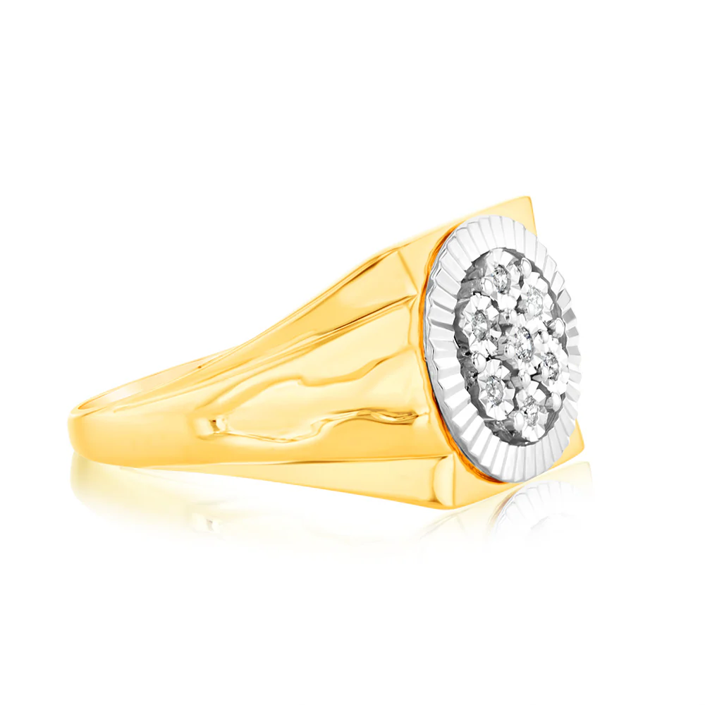 9ct Yellow Gold & Rhodium Diamond Gents Ring Set With 7 Diamonds - Image 2