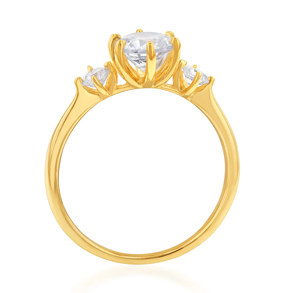9ct Yellow Gold Round Cubic Zirconia Trilogy Ring - Image 2