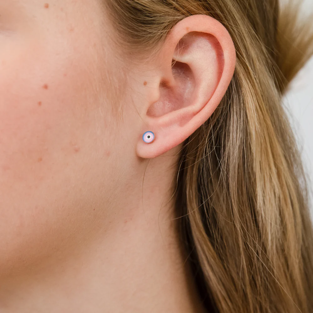 9ct Yellow Gold Round Evil Eye Stud Earrings - Image 2