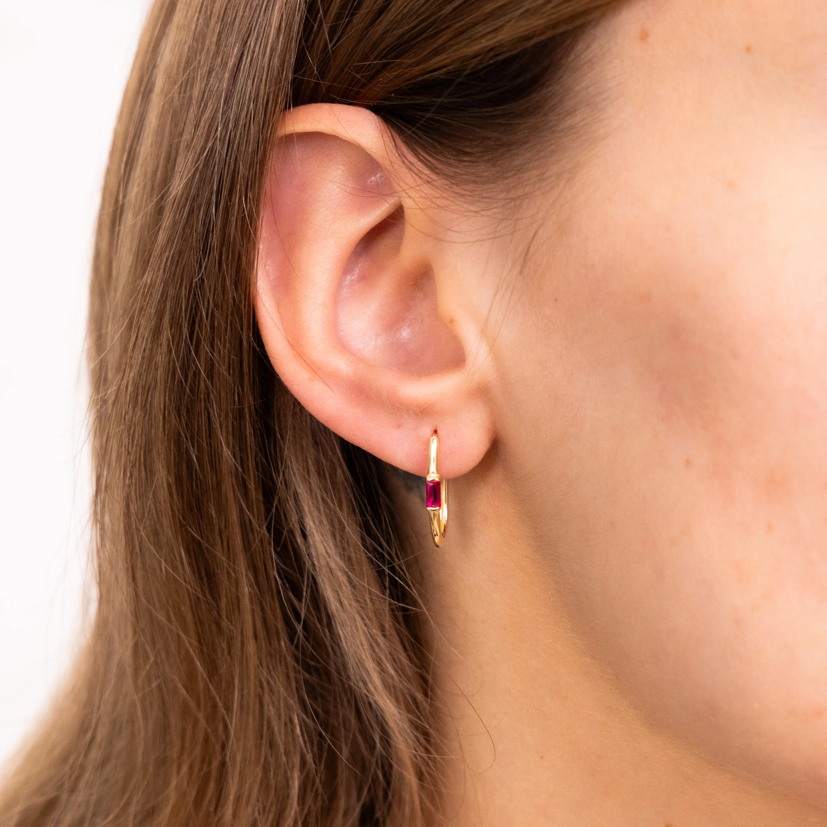 9ct Yellow Gold Ruby Elongated Sleeper Earrings - Image 2