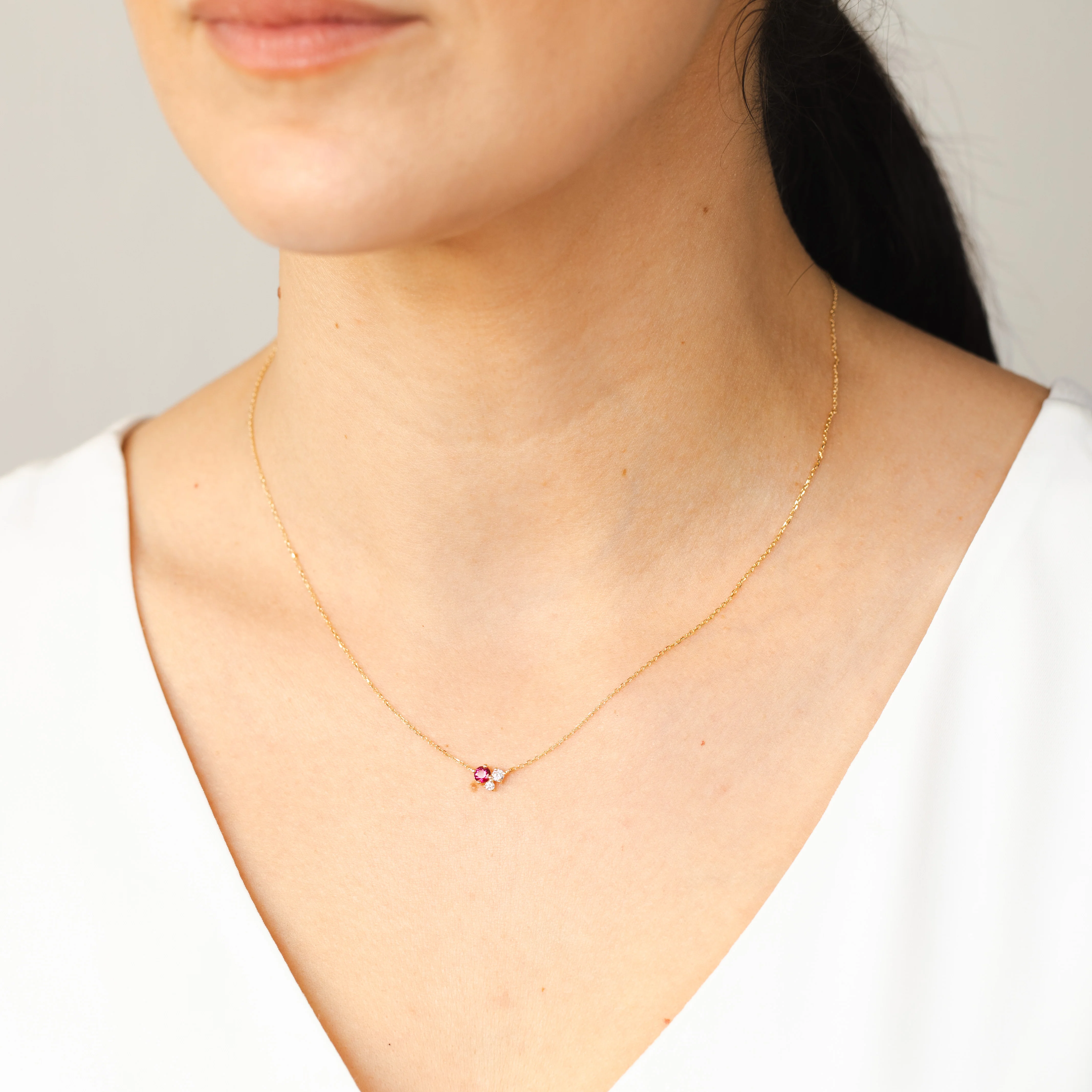 9ct Yellow Gold Ruby Red And White Zirconia Pendant On Chain - Image 2