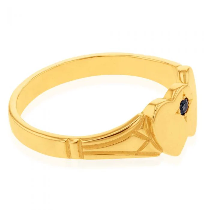 9ct Yellow Gold Sapphire 2Heart Signet Ring Size H - Image 2