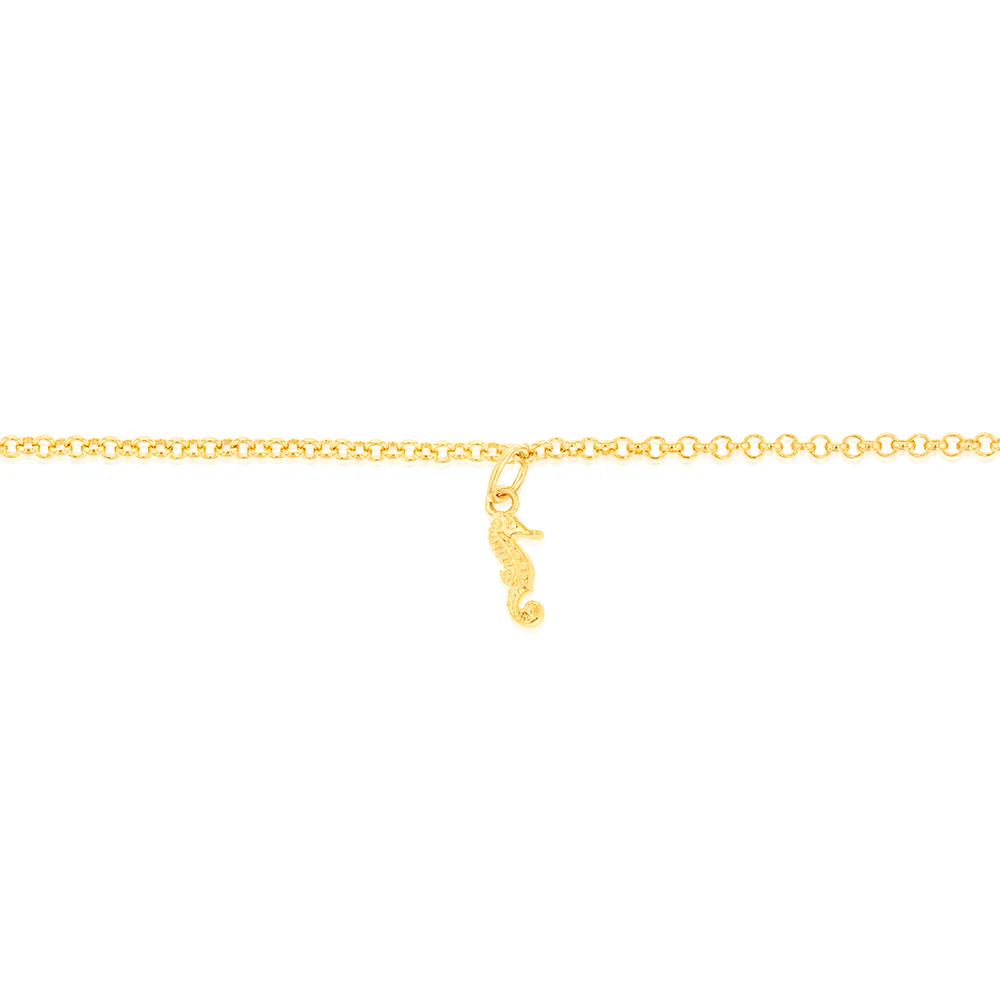 9ct Yellow Gold Seahorse On Belcher Chain 27cm Anklet - Image 2