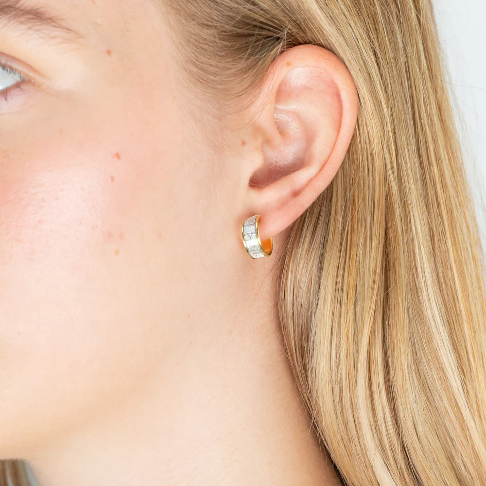 9ct Yellow Gold Silver Filled 10mm Baguette Stardust Hoop Earrings - Image 3