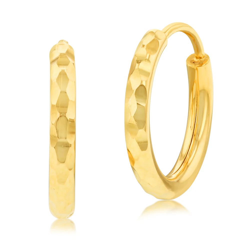 9ct Yellow Gold Silver Filled 10mm Diamond Cut Sleeper - Image 2