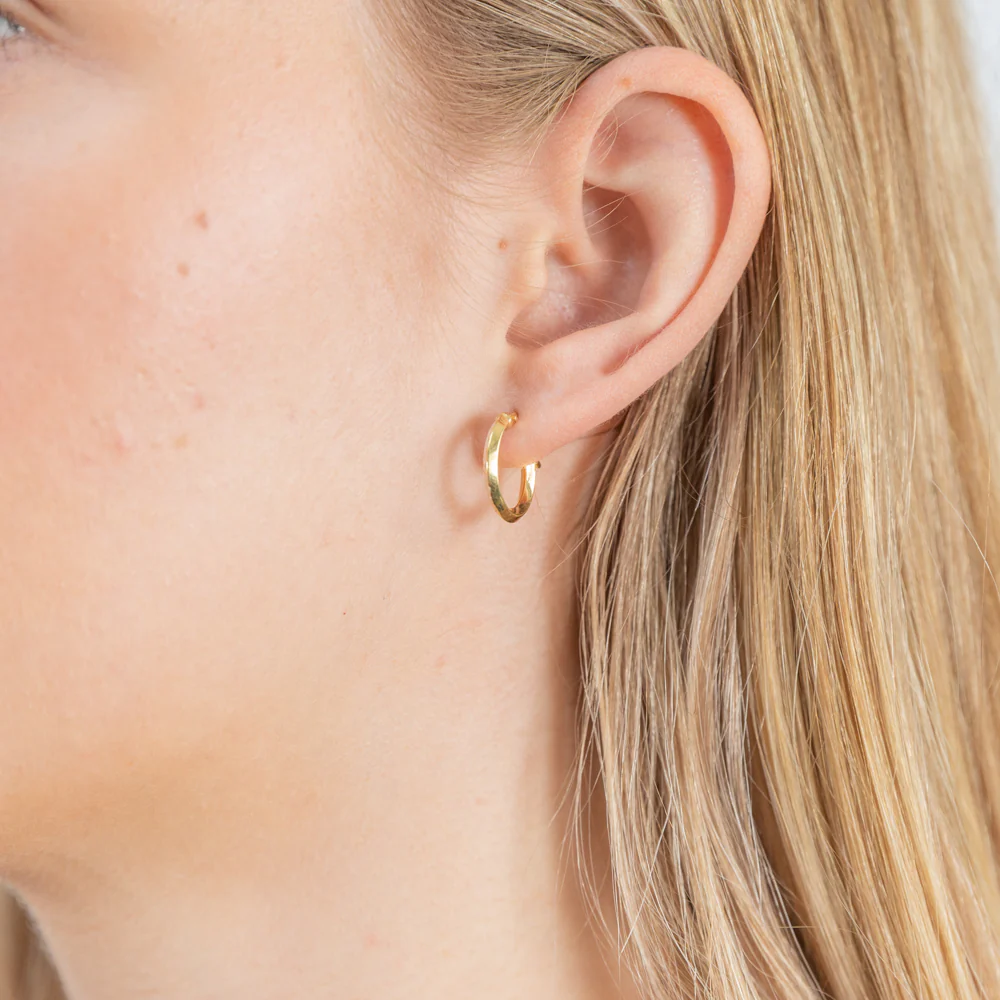 9ct Yellow Gold Silver Filled 10mm Hoop Earrings With Diamond Cut Surface - Image 2
