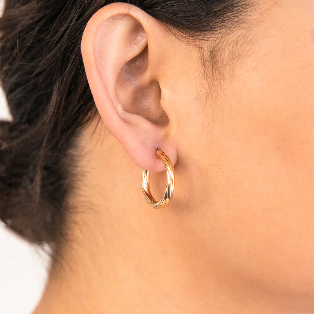 9ct Yellow Gold Silver Filled 15mm Hoop Earrings with twist pattern - Image 2