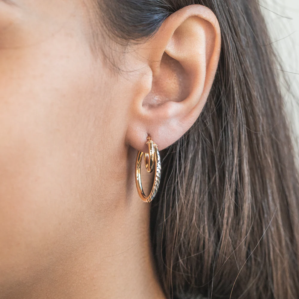 9ct Yellow Gold Silver Filled 25mm Double Hoop Earrings - Image 2