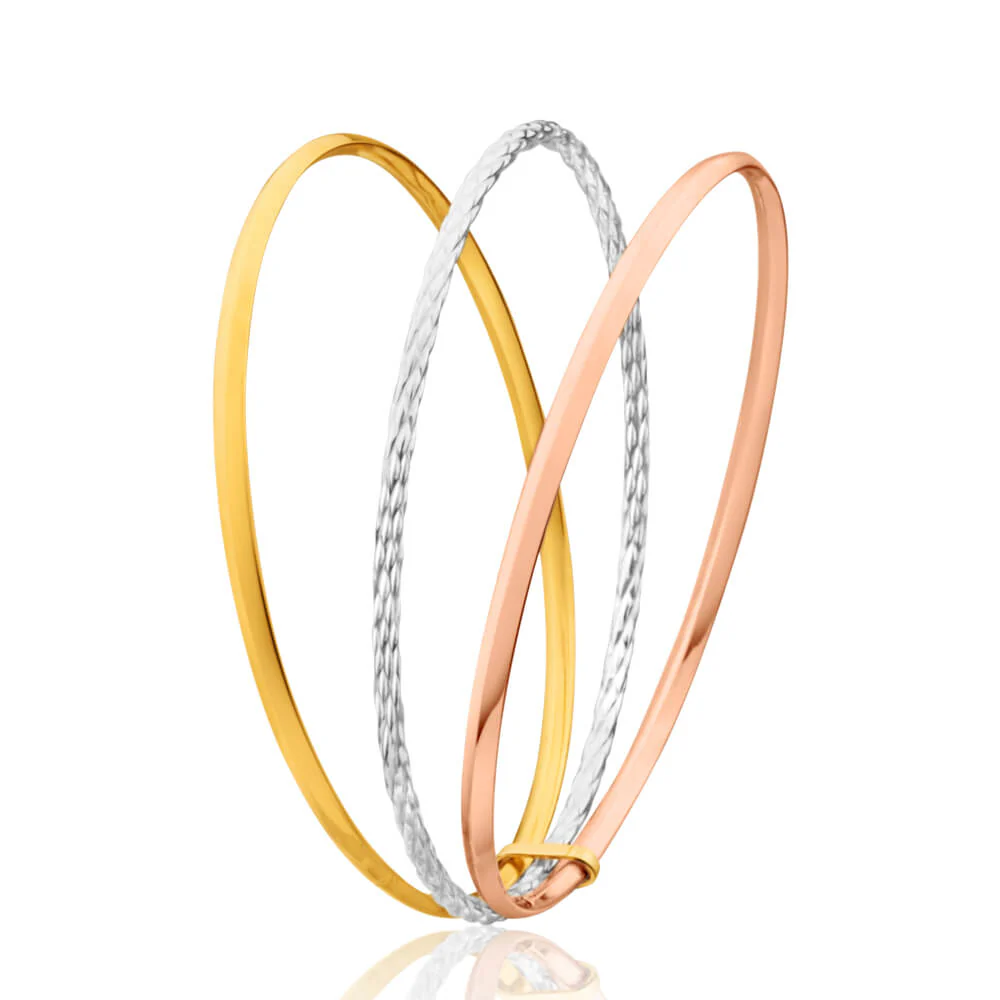 9ct Yellow Gold Silver Filled 3 Tone Bangle - Image 3