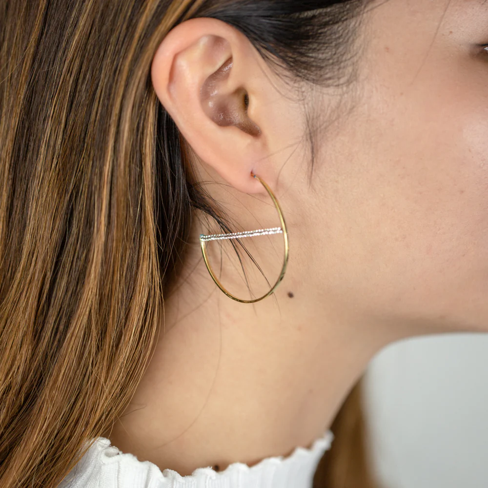 9ct Yellow Gold Silver Filled 40MM Half Hoop Crystal Earrings - Image 3