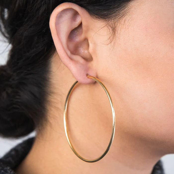 9ct Yellow Gold Silver Filled 60mm Plain Hoop Earrings - Image 2