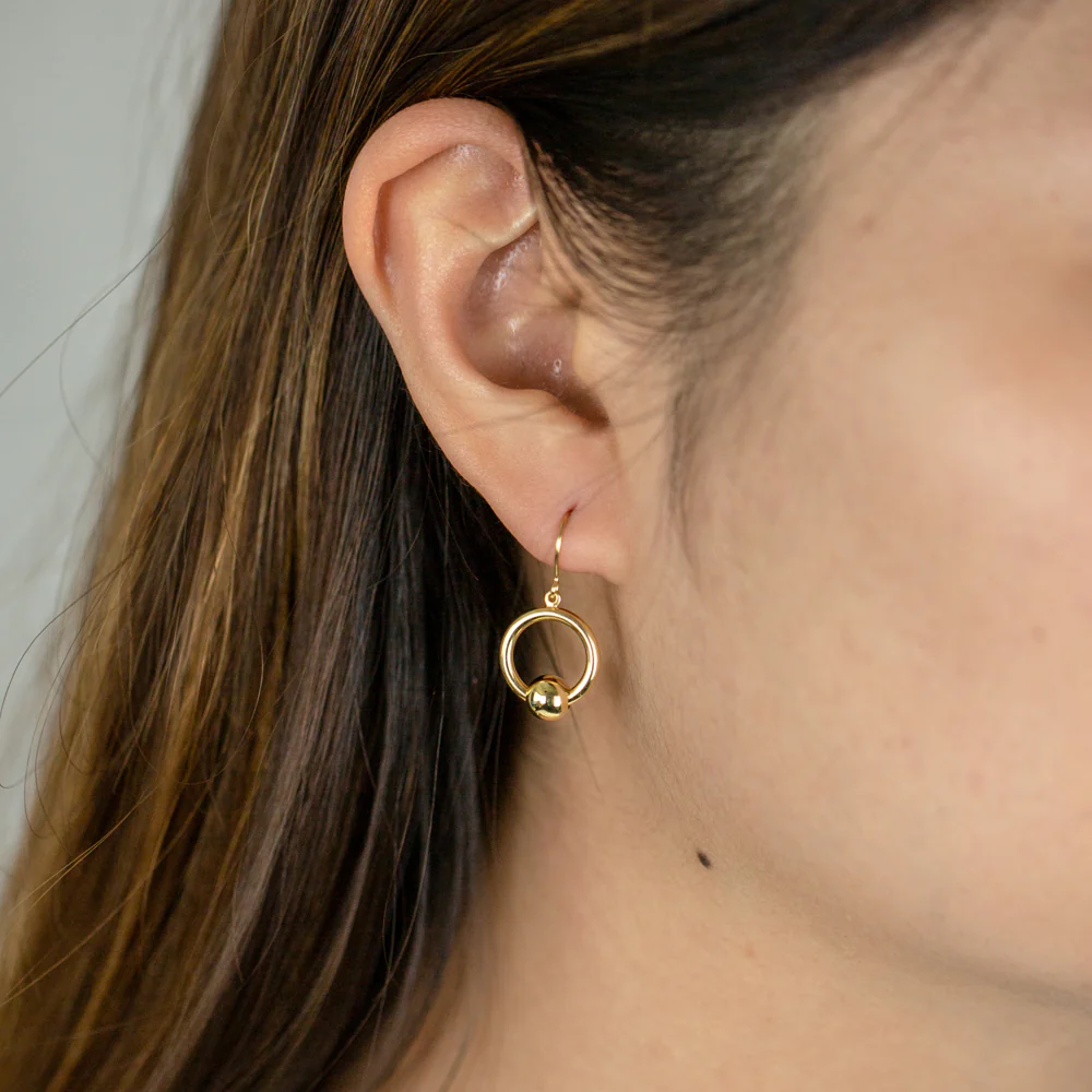 9ct Yellow Gold Silver Filled Ball Ring Drop Earrings - Image 2