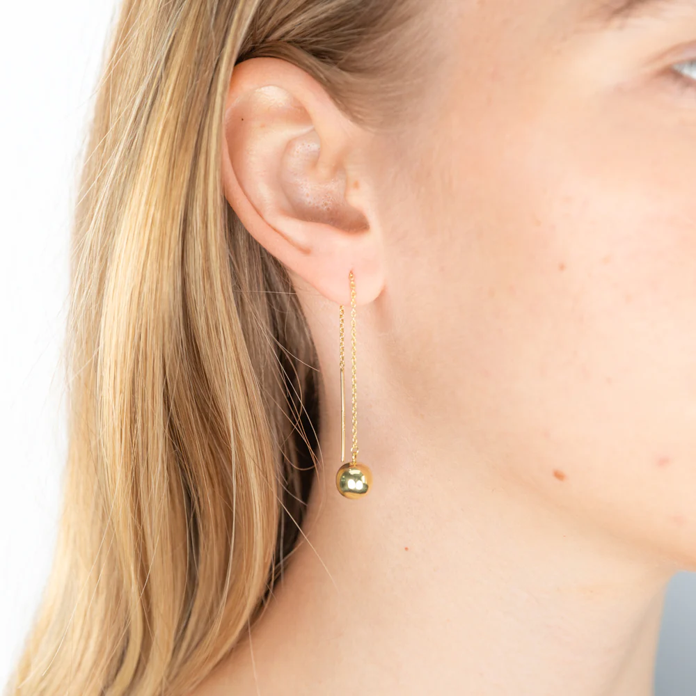 9ct Yellow Gold Silver Filled Ball Thread Drop Earrings - Image 3