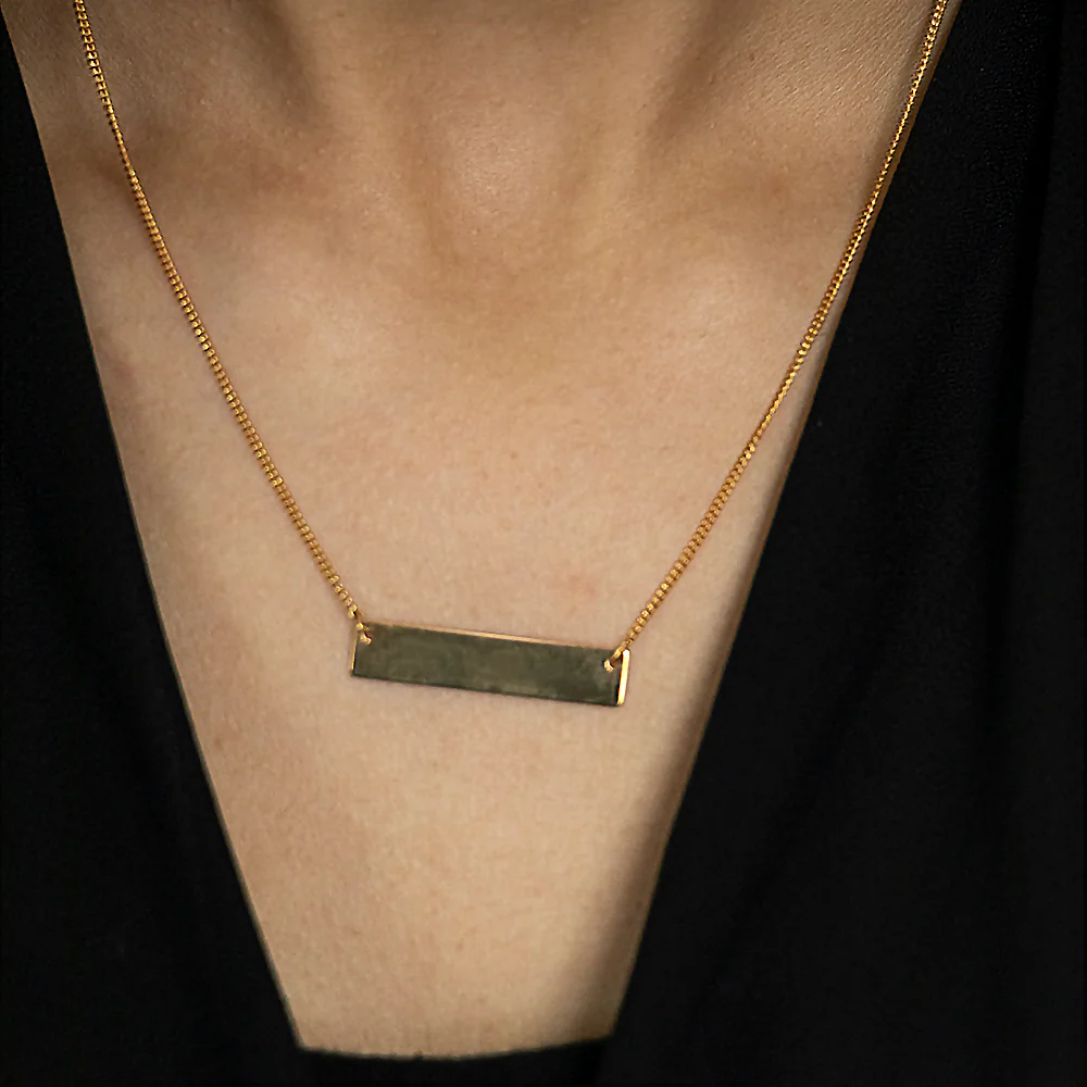 9ct Yellow Gold Silver Filled Bar Pendant With 45cm Chain - Image 2