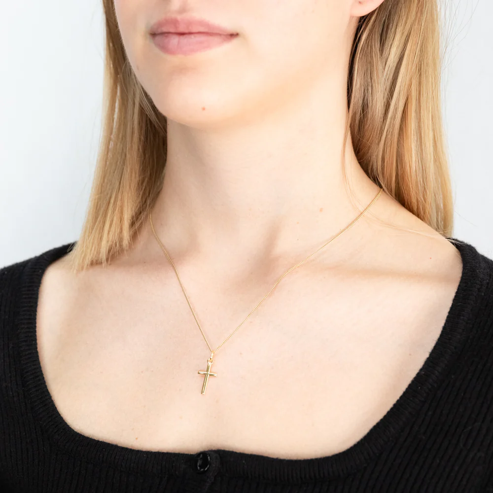 9ct Yellow Gold Silver Filled Barrel Cross 17mm Pendant - Image 2