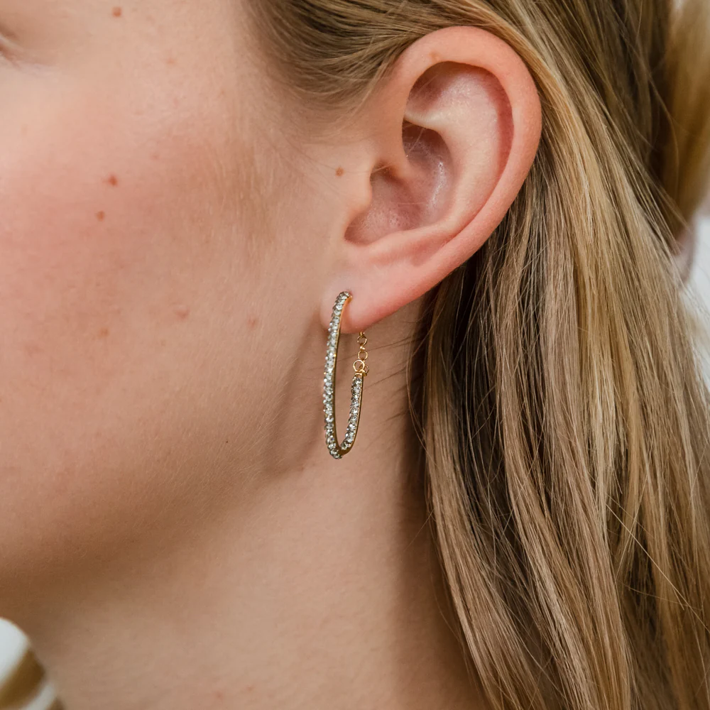 9ct Yellow Gold Silver Filled Black Crystals On Hoop Earrings - Image 2
