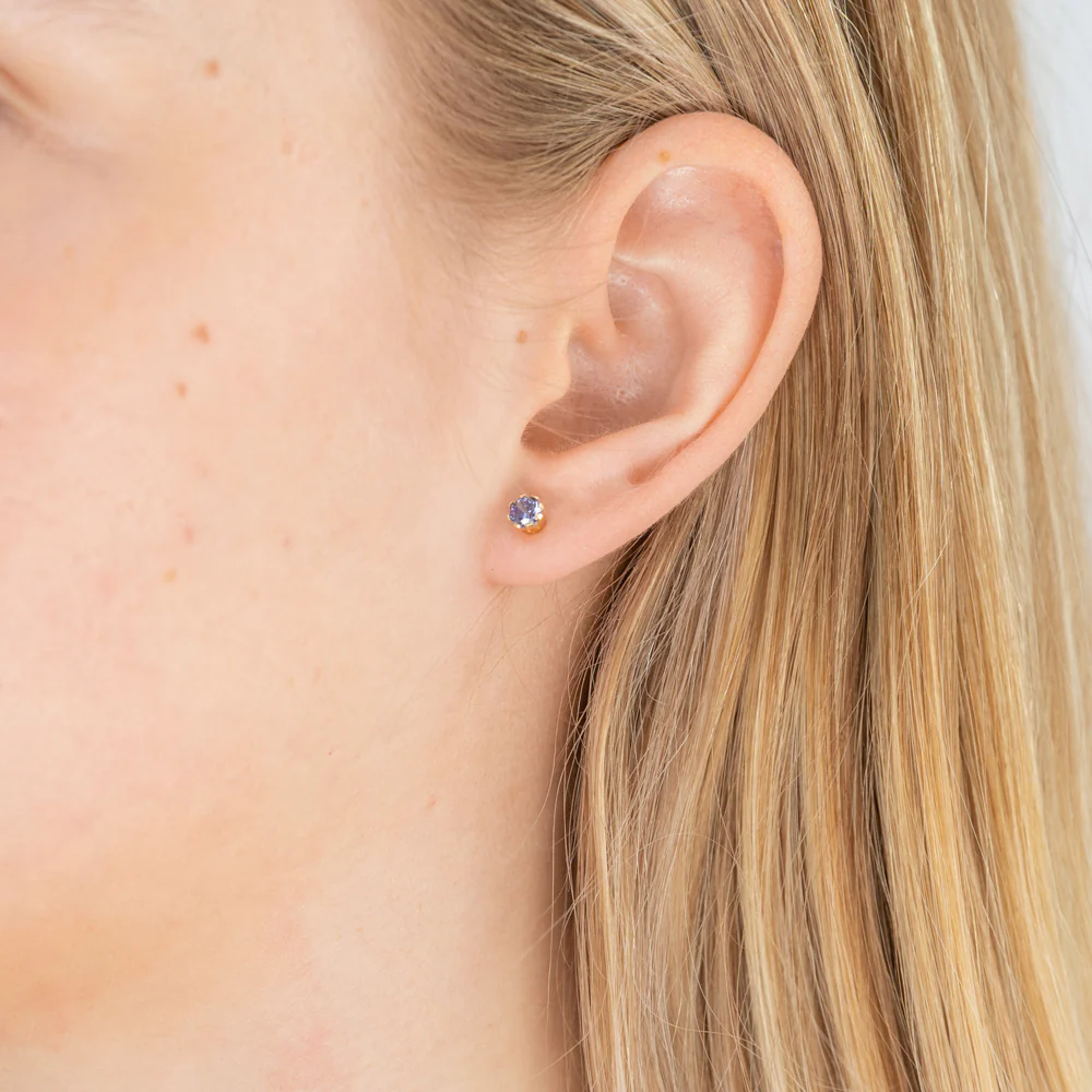 9ct Yellow Gold Silver Filled Blue Cubic Zirconia 4mm Stud Earrings - Image 3