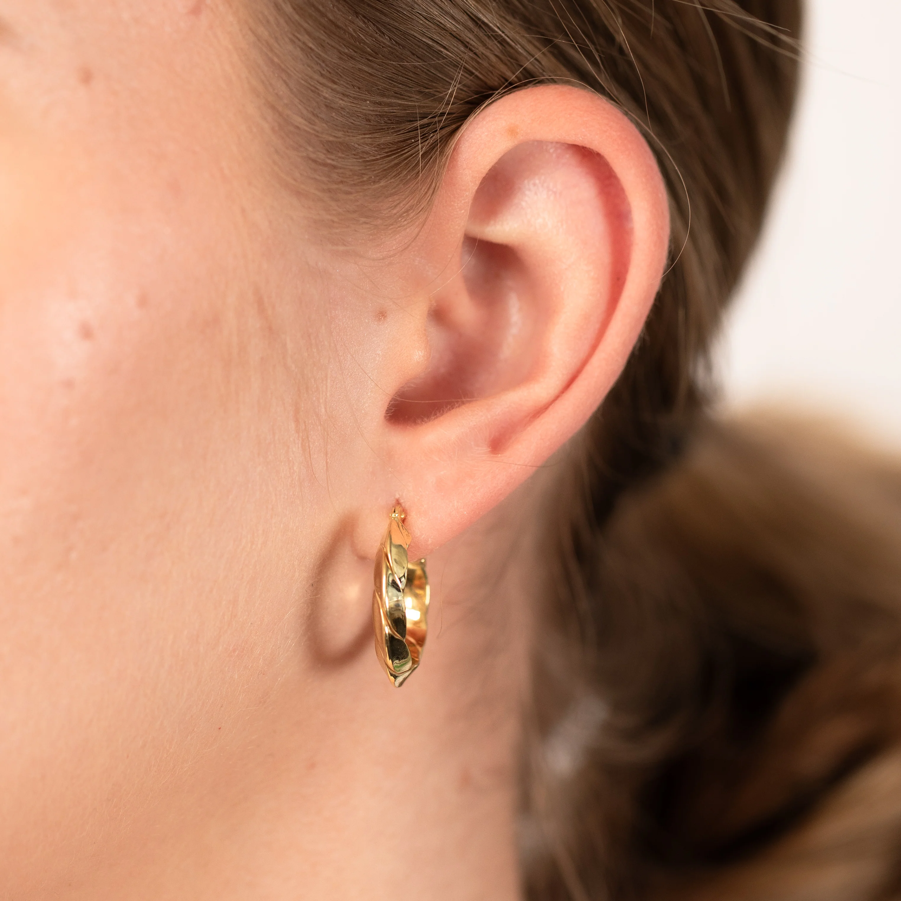 9ct Yellow Gold Silver Filled Chunky Twisted Hoop Earrings - Image 2