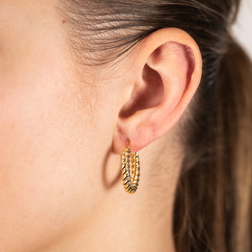 9ct Yellow Gold Silver Filled Chunky Twisted Hoop Earrings - Image 2