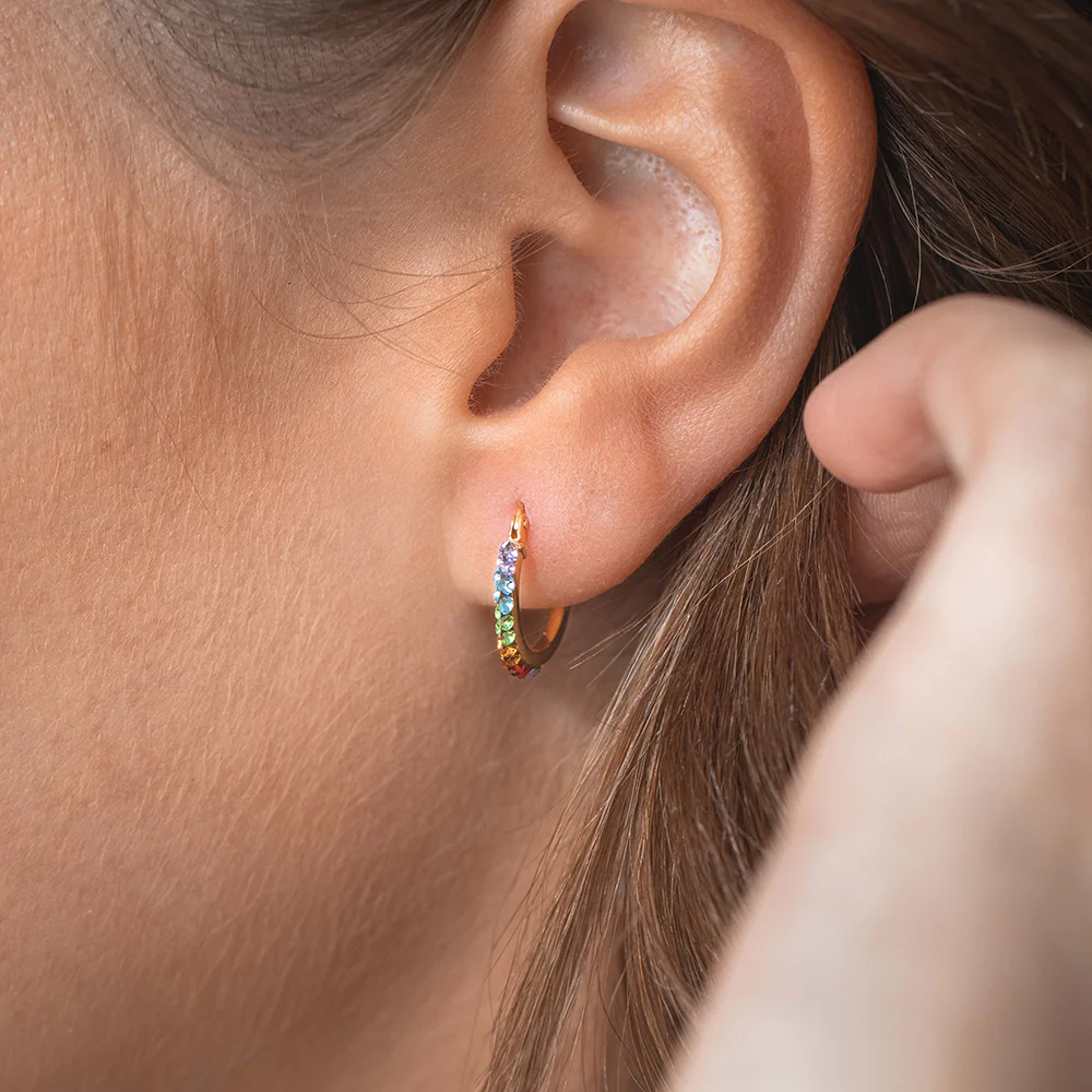 9ct Yellow Gold Silver Filled Coloured Crystal 10mm Hoop Earrings - Image 2