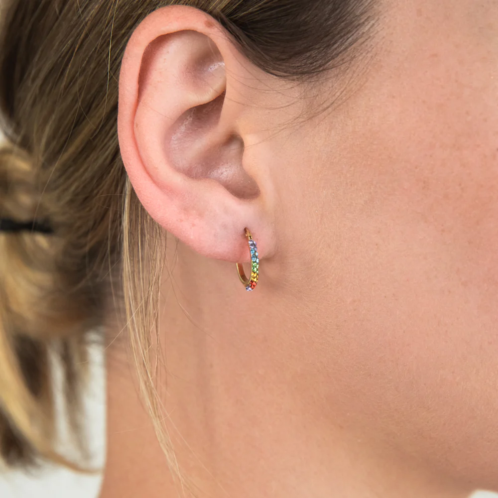 9ct Yellow Gold Silver Filled Coloured Crystal 10mm Hoop Earrings - Image 3
