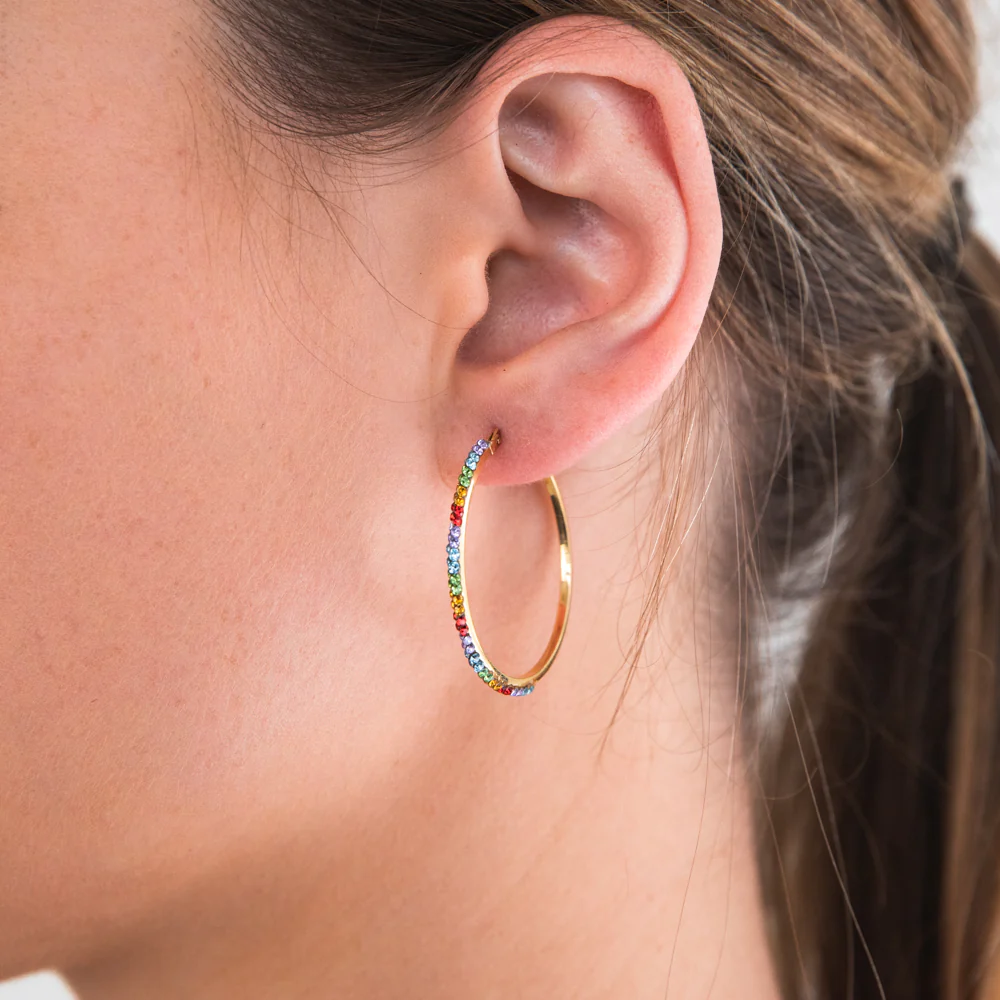 9ct Yellow Gold Silver Filled Coloured Crystals 30mm Hoop Earrings - Image 3