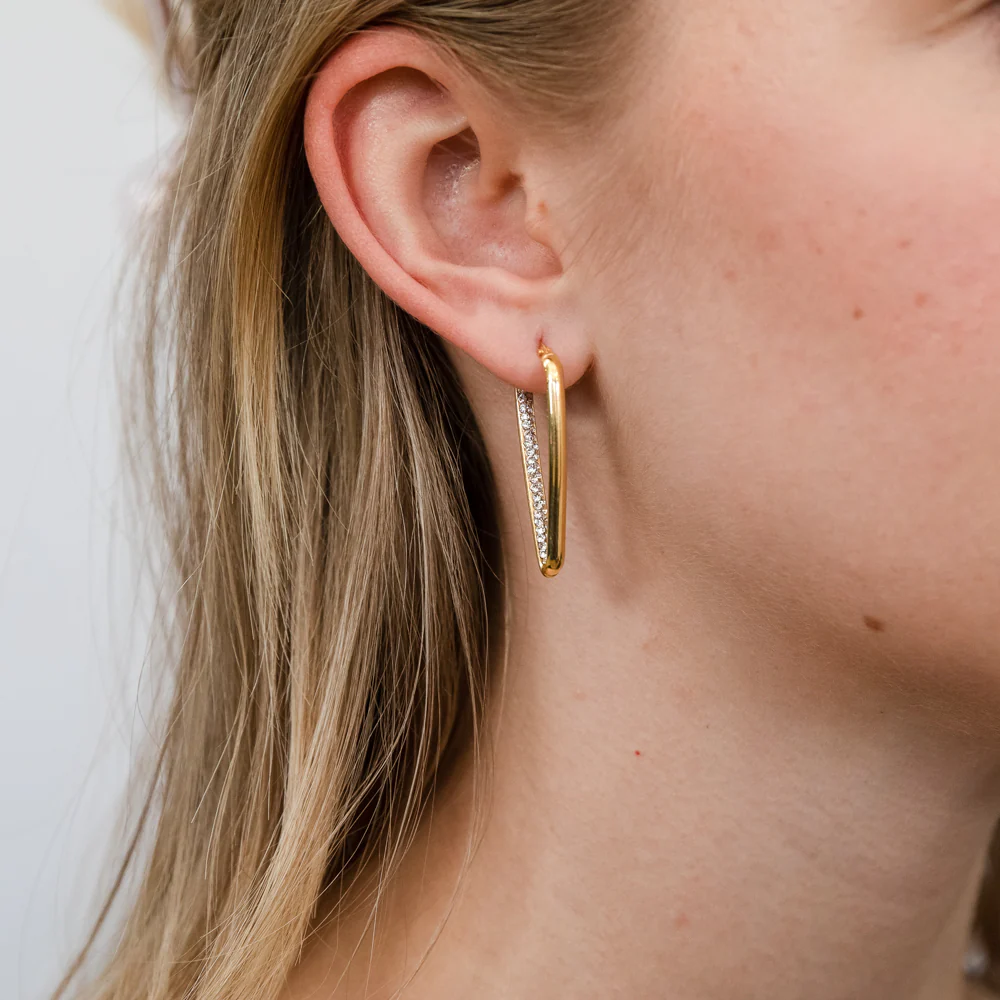 9ct Yellow Gold Silver Filled Crystals "V" Hoop Earrings - Image 2
