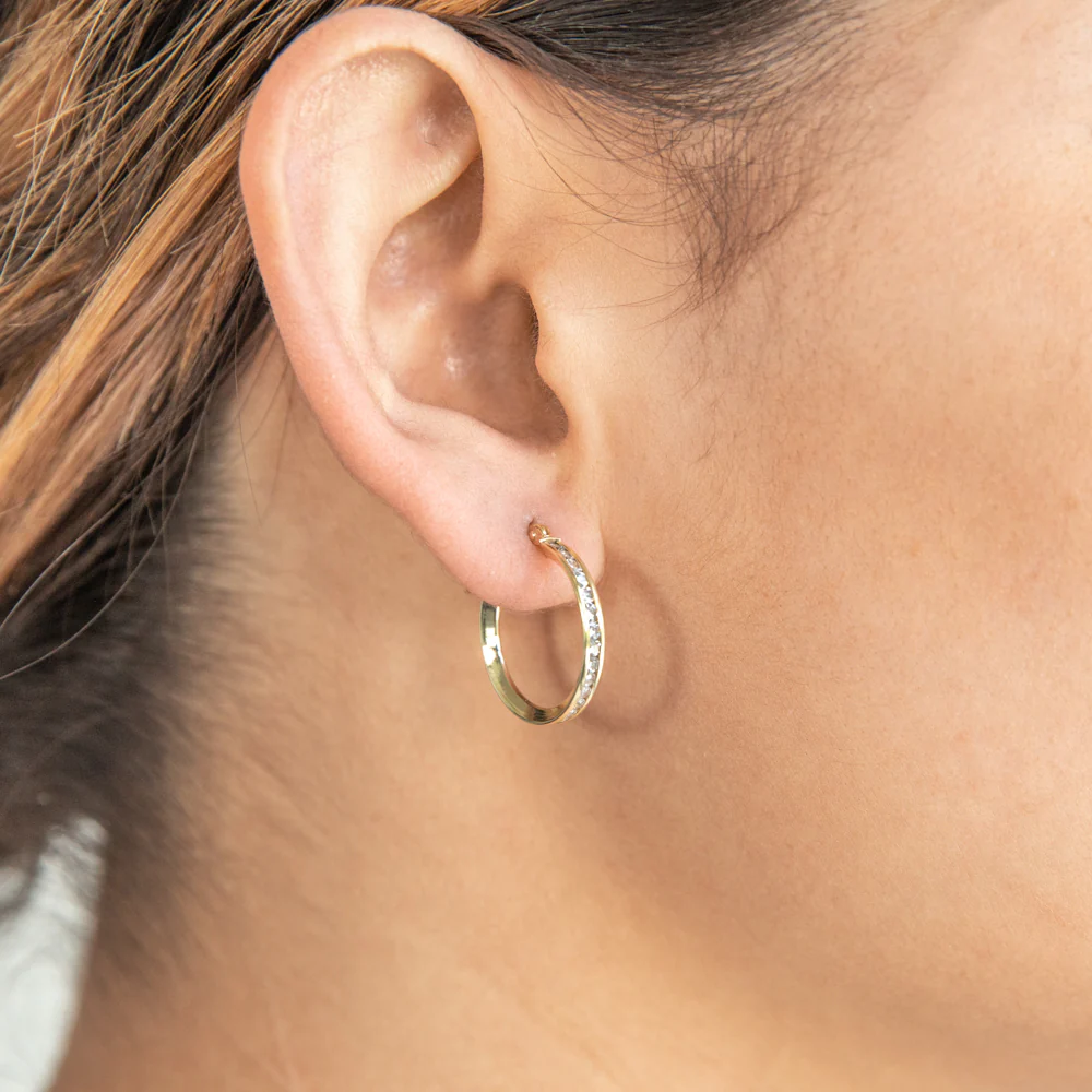 9ct Yellow Gold Silver Filled Cubic Zirconia 18mm Hoop Earrings - Image 2