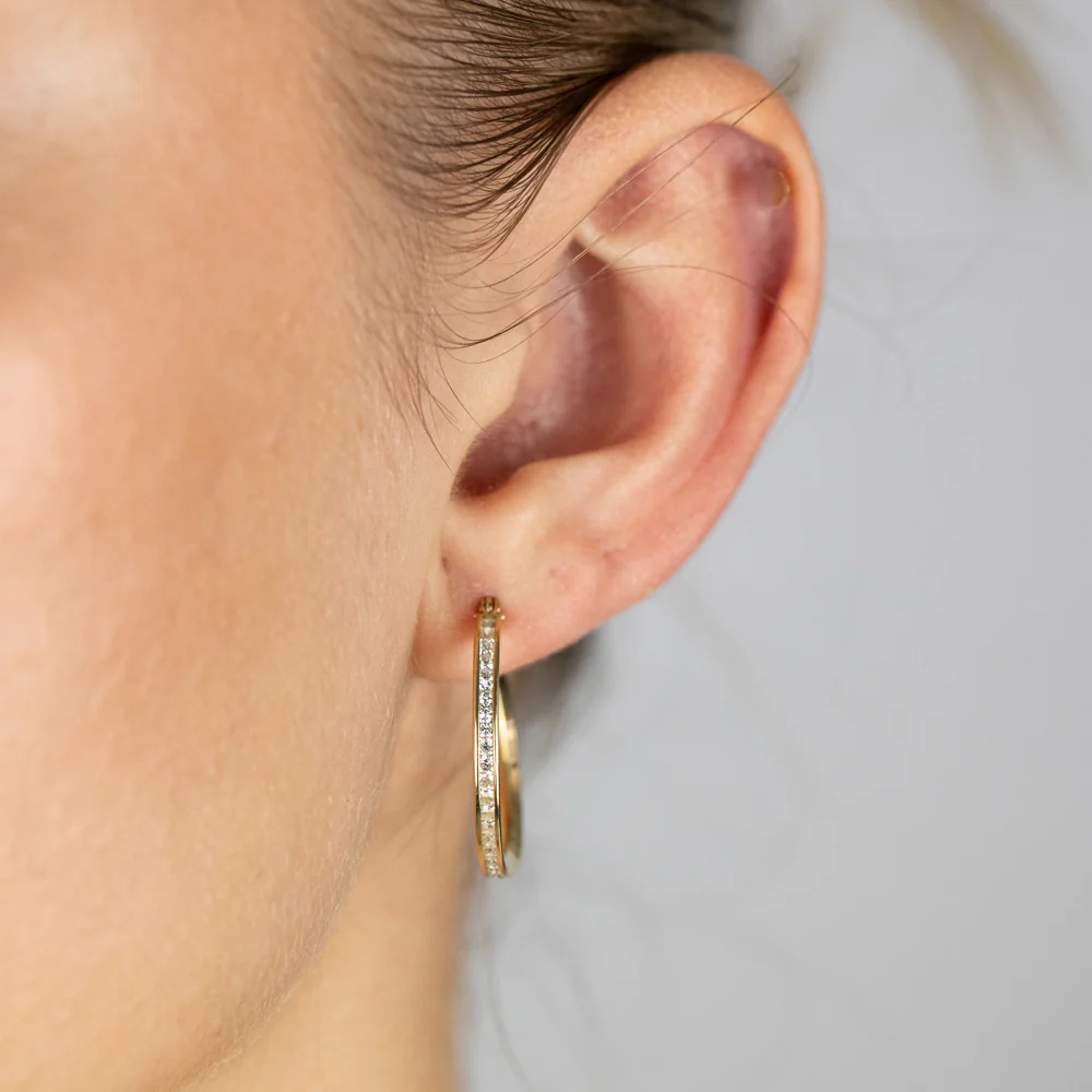 9ct Yellow Gold Silver Filled Cubic Zirconia 23mm Hoop Earrings - Image 2