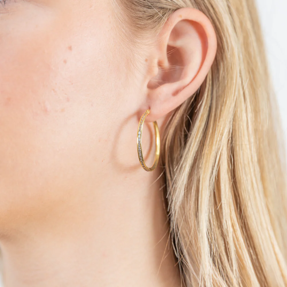 9ct Yellow Gold Silver Filled Cubic Zirconia 28mm Hoop Earrings - Image 2