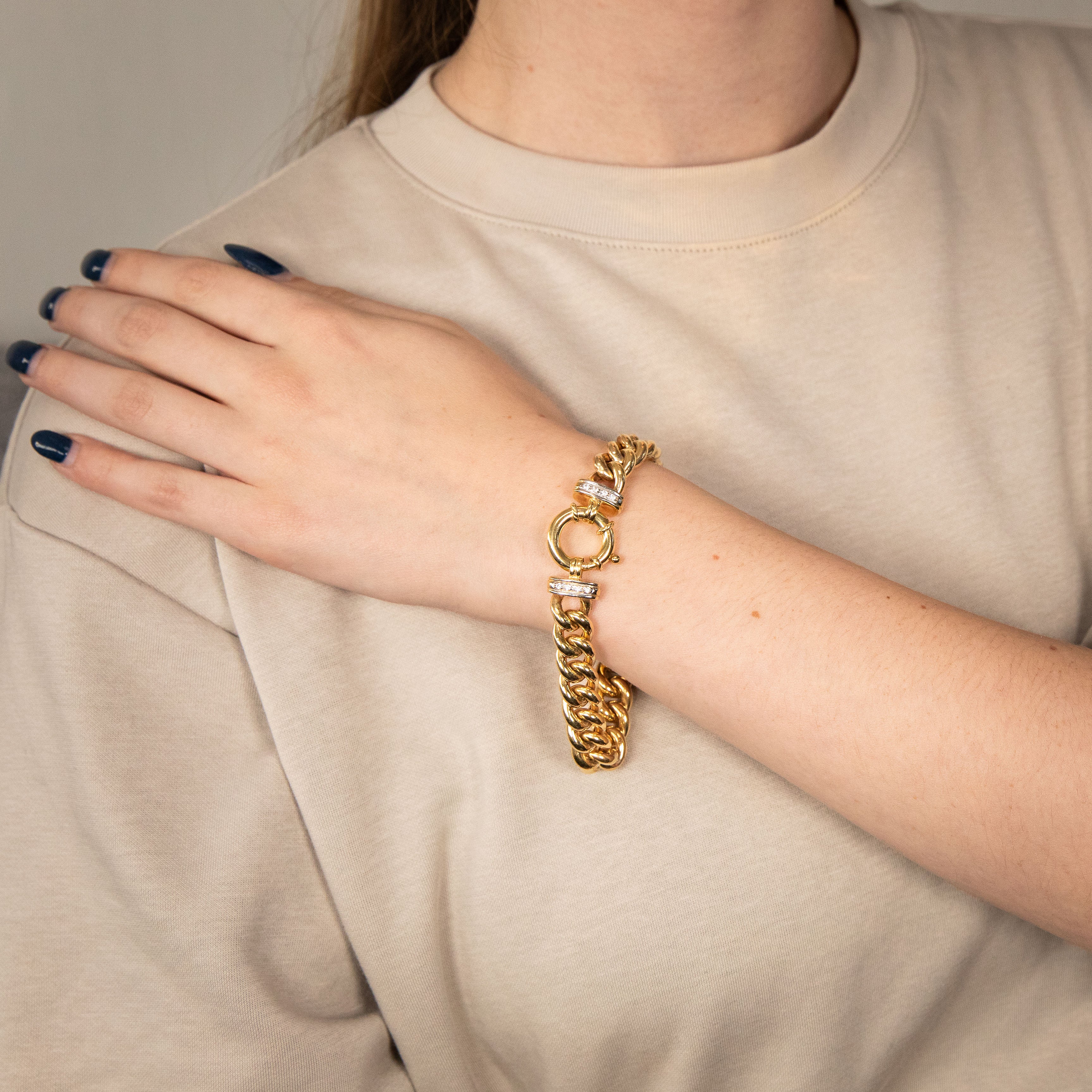 9ct Yellow Gold Silver Filled Cubic Zirconia Curb Bracelet - Image 3