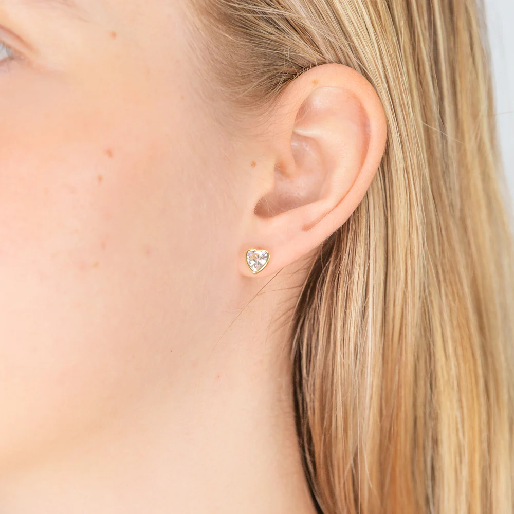 9ct Yellow Gold Silver Filled Cubic Zirconia Heart 5mm Stud Earrings - Image 2