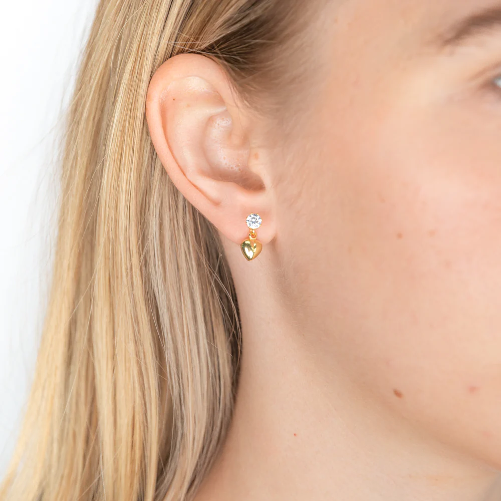 9ct Yellow Gold Silver Filled Cubic Zirconia Heart Drop Earrings - Image 2