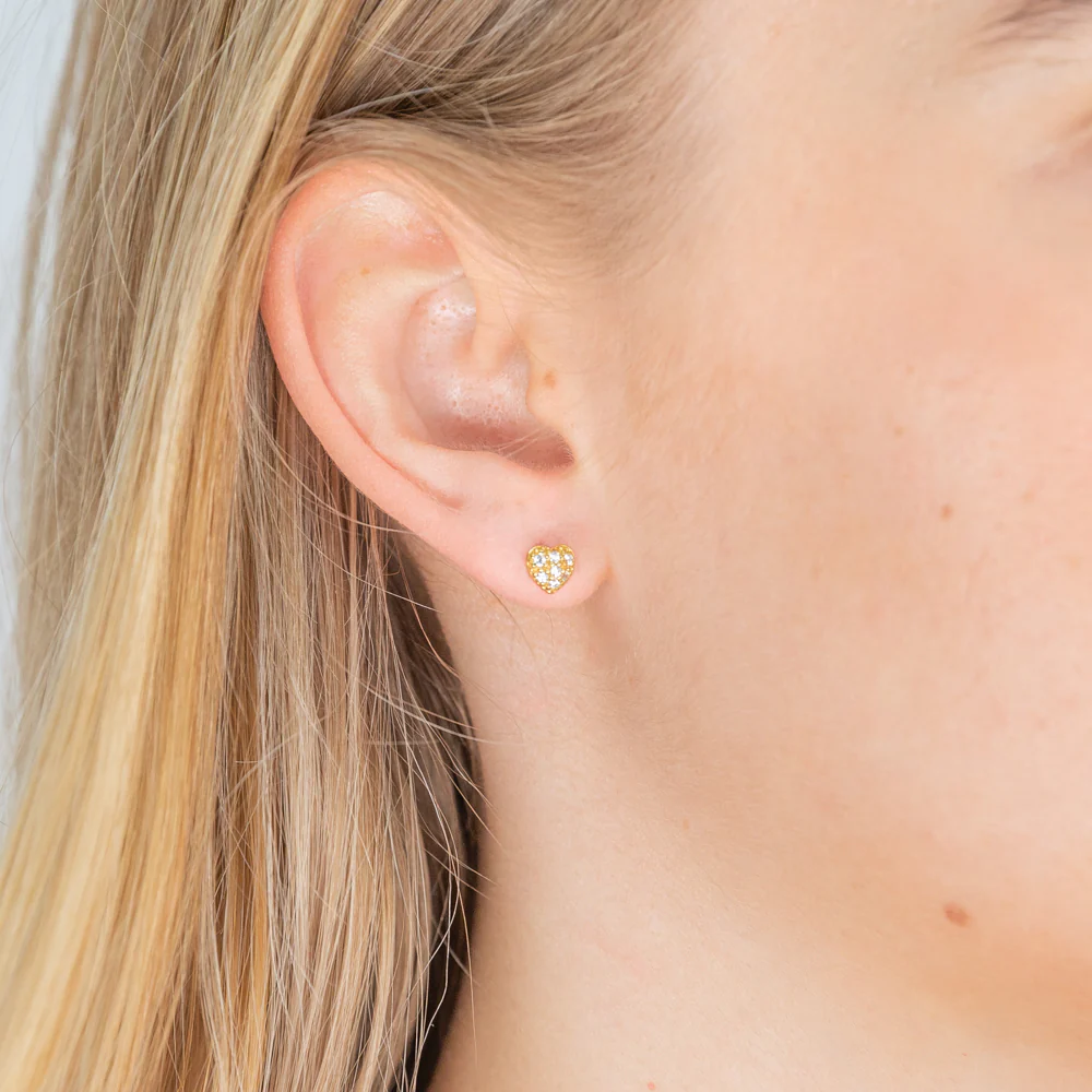 9ct Yellow Gold Silver Filled Cubic Zirconia Heart Shape Stud Earrings - Image 2