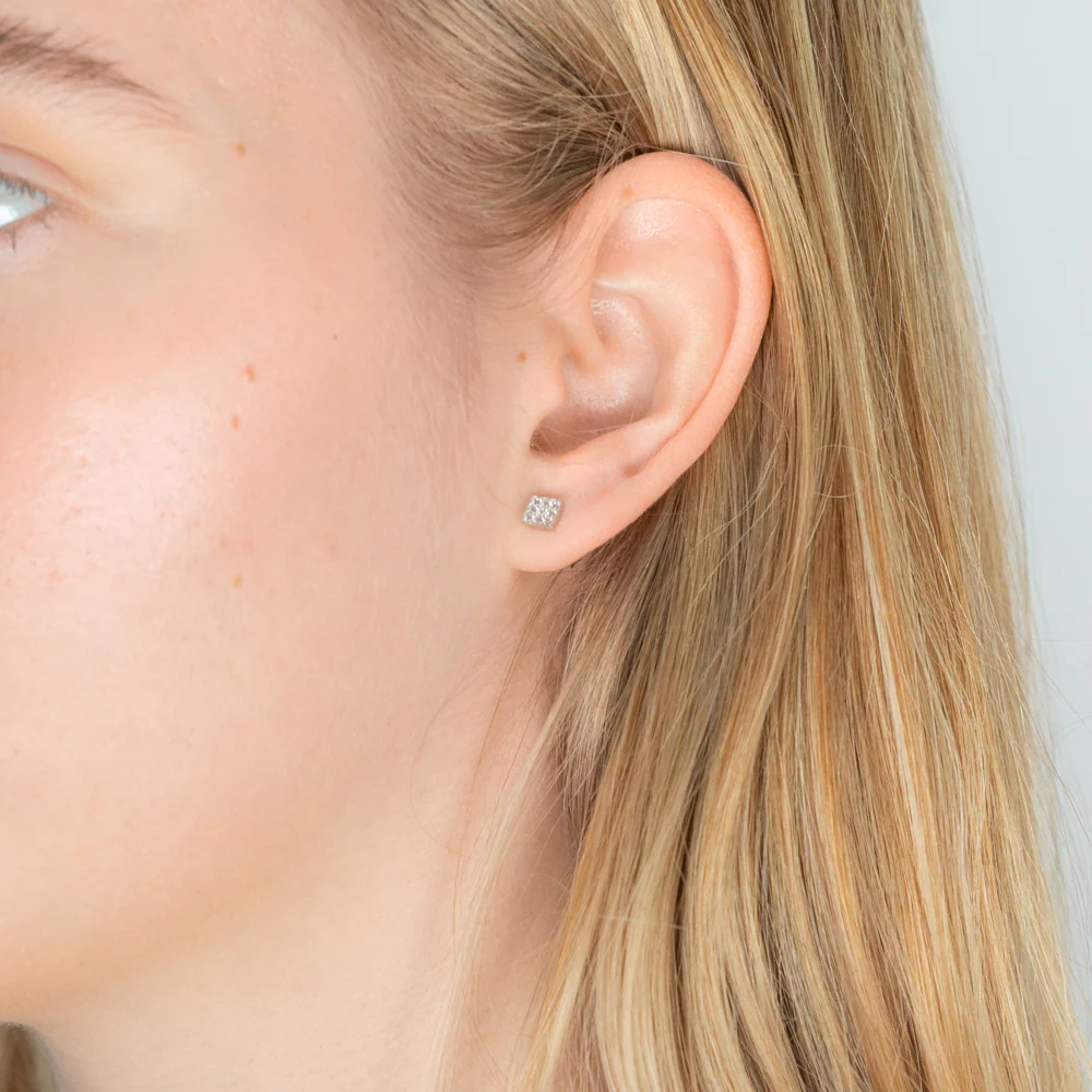 9ct Yellow Gold Silver Filled Cubic Zirconia Squared Stud Earrings - Image 2