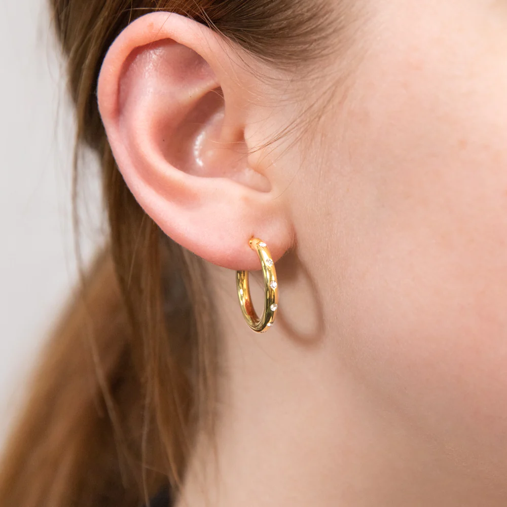 9ct Yellow Gold Silver Filled CZ On 15mm Hoop Earrings - Image 2
