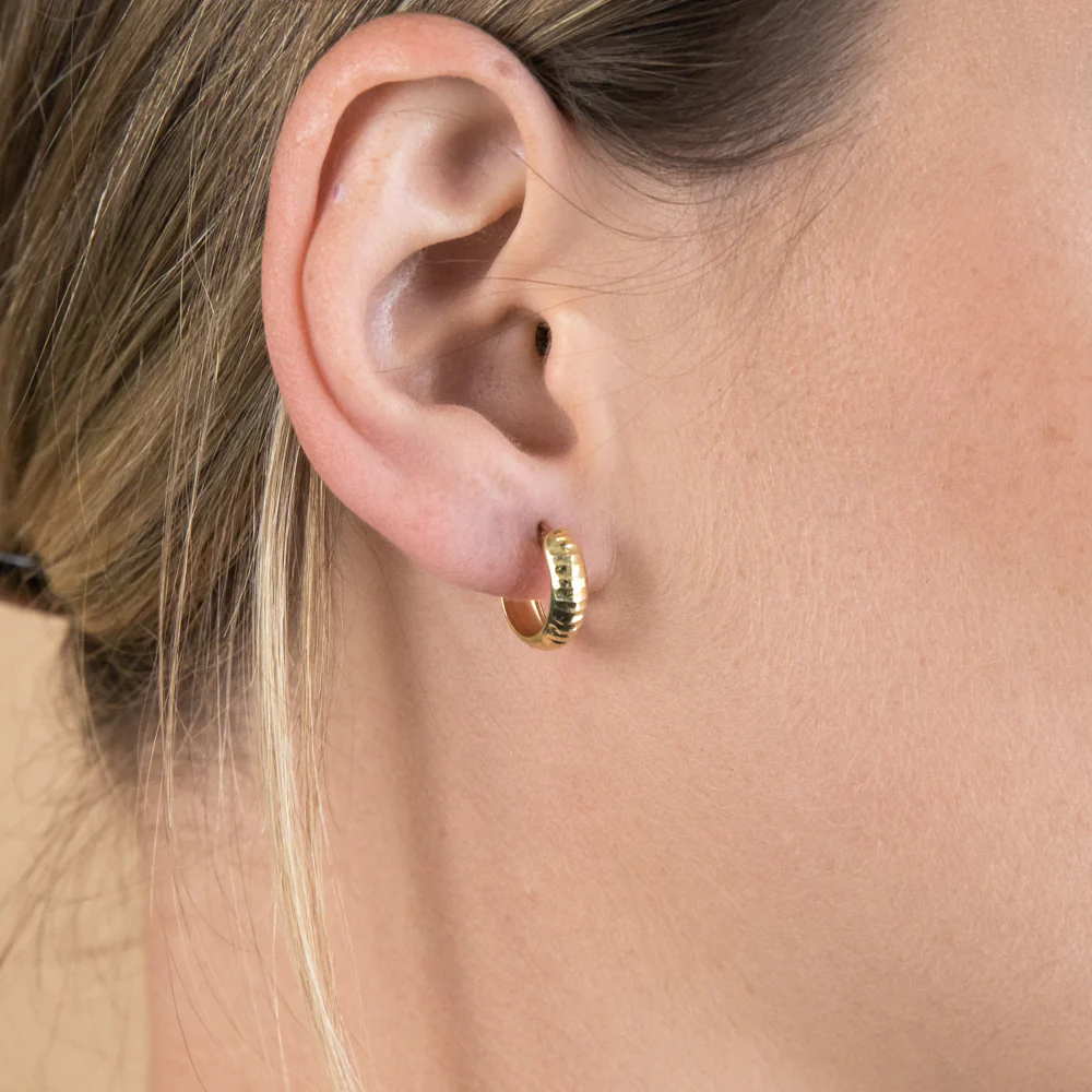9ct Yellow Gold Silver Filled Diamond Cut 10mm Hoop Earrings - Image 2