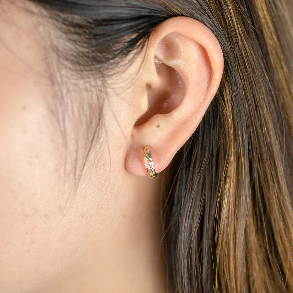 9ct Yellow Gold Silver Filled Diamond Cut 11mm Sleeper Earrings - Image 3