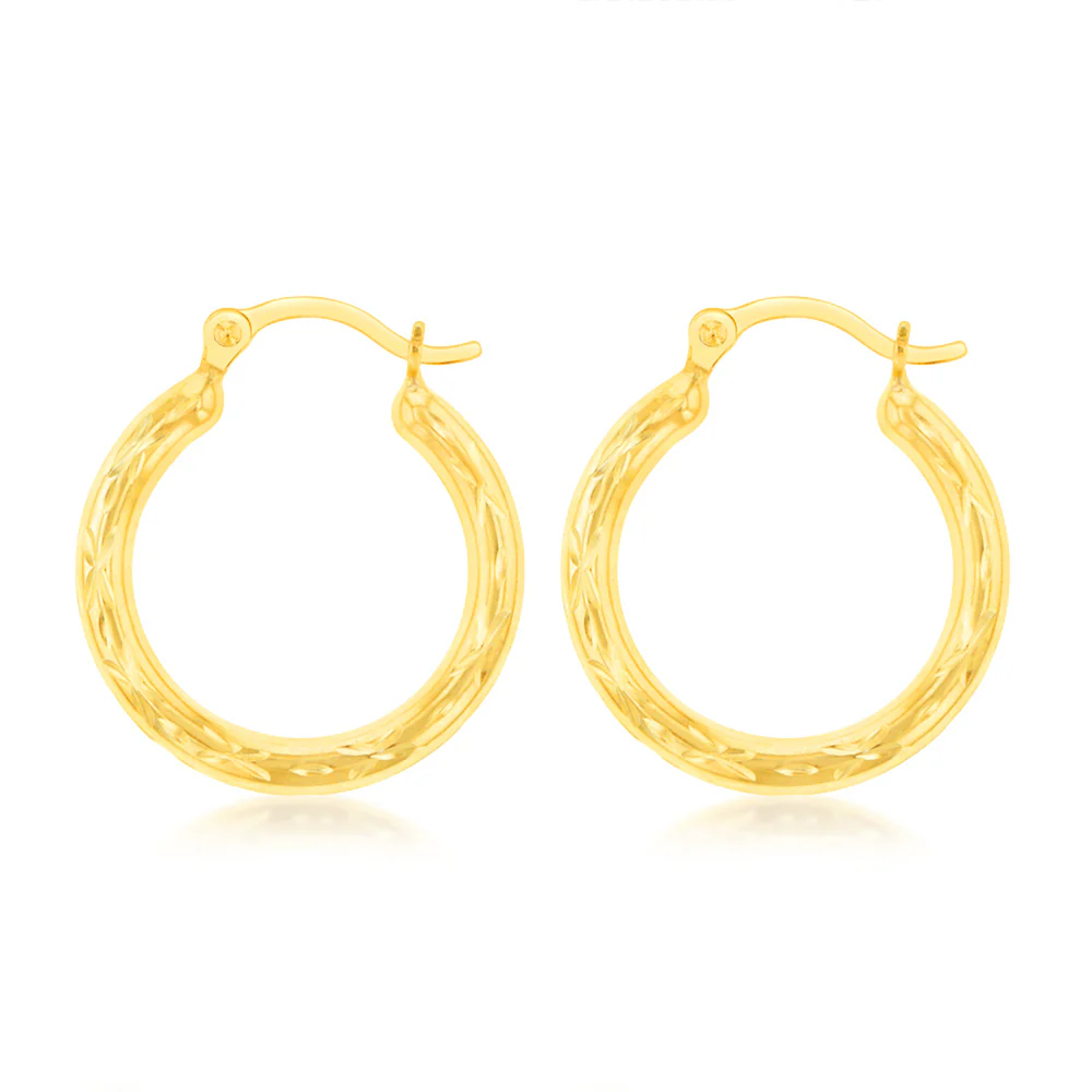9ct Yellow Gold  Silver Filled Diamond Cut 12mm Hoop - Image 2