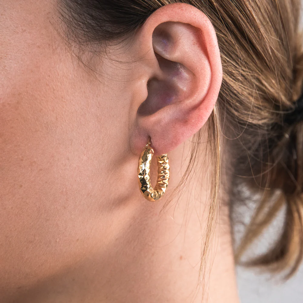 9ct Yellow Gold Silver Filled Diamond Cut 15mm Hoop Earrings - Image 2