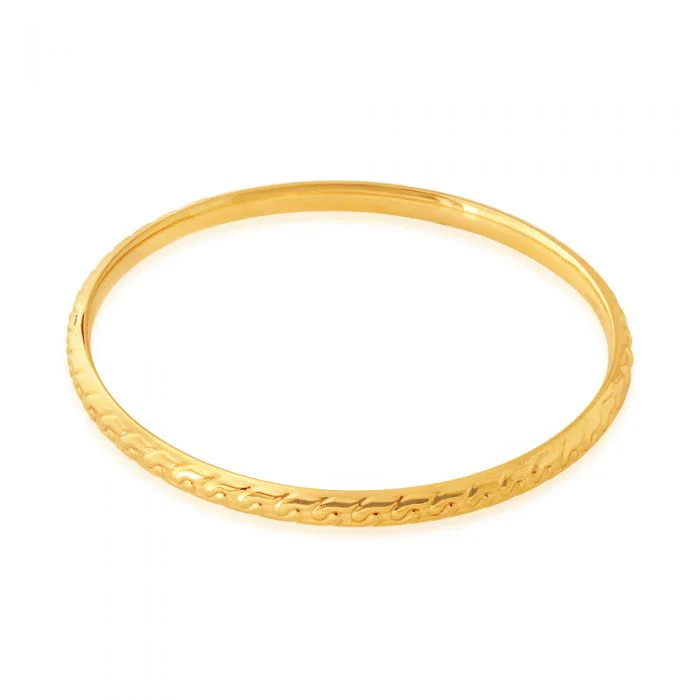 9ct Yellow Gold Silver Filled Diamond Cut Bangle - Image 2