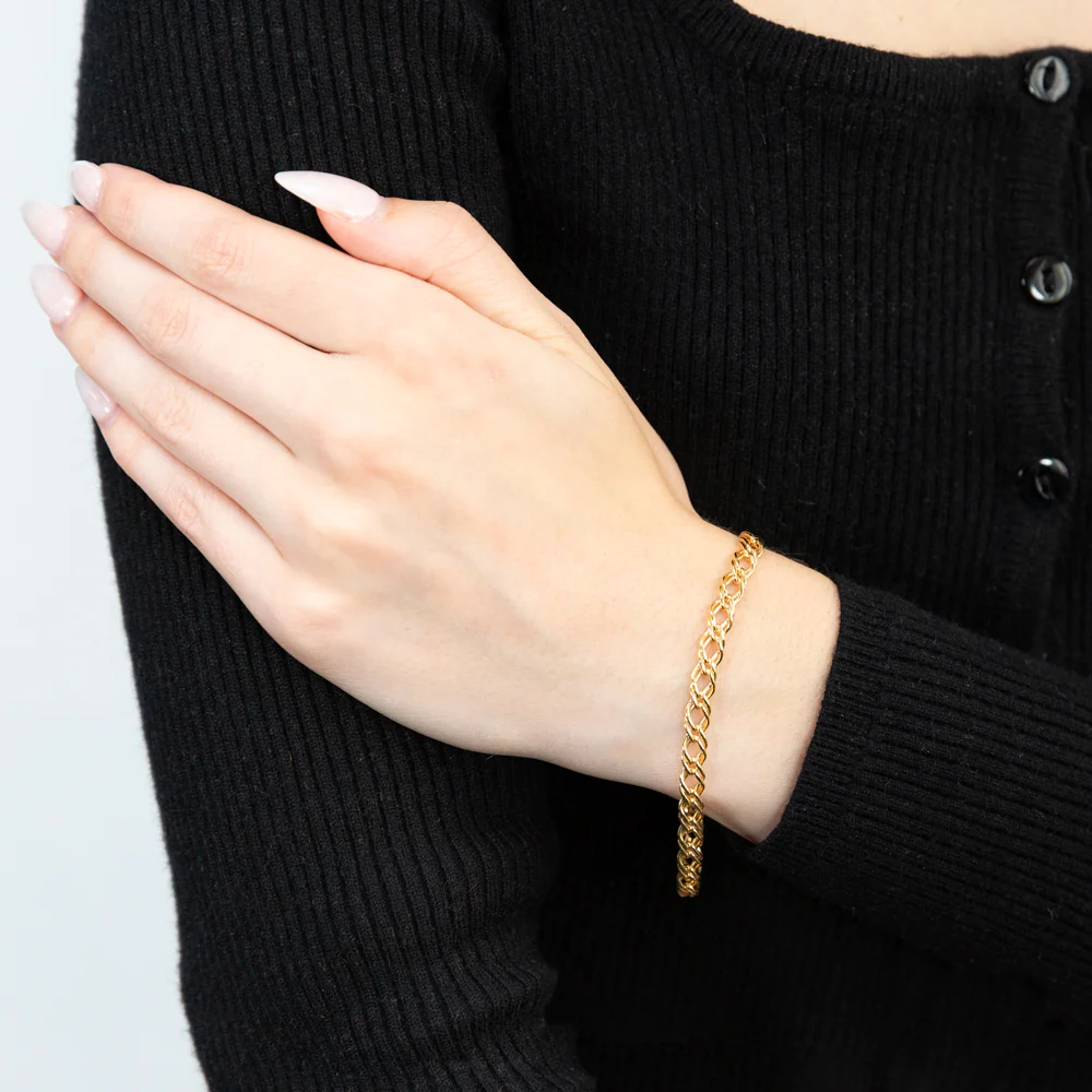 9ct Yellow Gold Silver Filled Double 19cm Curb Bracelet - Image 3