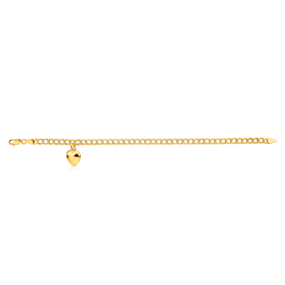 9ct Yellow Gold Silver Filled Double Heart Drop 19cm Curb Bracelet Nala - Image 2