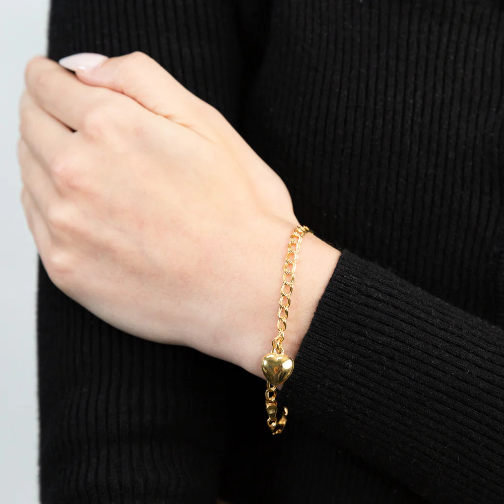 9ct Yellow Gold Silver Filled Double Heart Drop 19cm Curb Bracelet Nala - Image 3